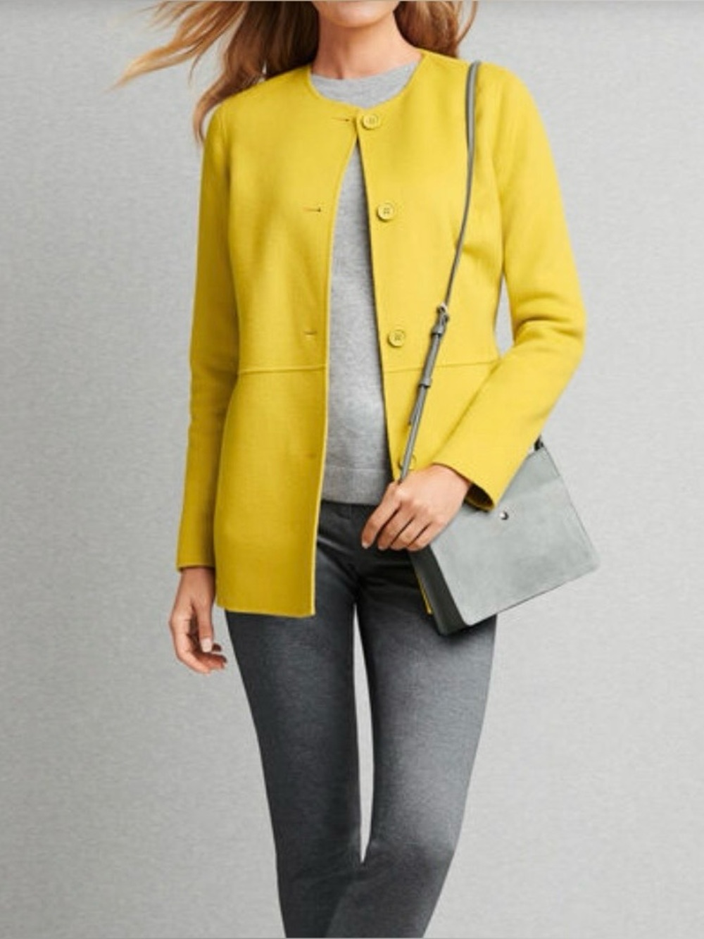 Talbots  DOUBLE-FACE WOOL JACKET Mustard Yellow Round-Neck 16W